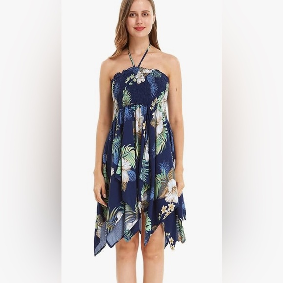 Hawaiian Luau  Kimono Fairy Dress in Pineapple Garden Navy size one size - Picture 3 of 12